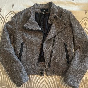 H&M brown tweed moto jacket size 2